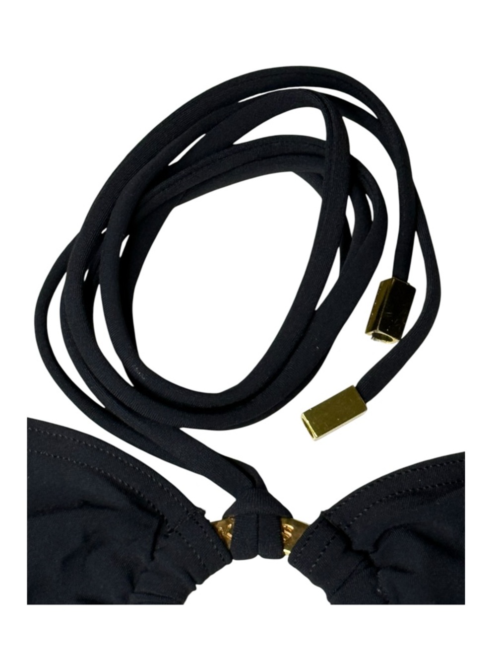 new Michael Kors 𖦹 Luxe Festival Gold Ring Halter Tankini Swim Top 𖦹 Black 𖦹 10 - Picture 7 of 16